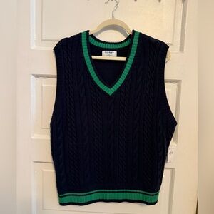 Old Navy Navy Blue Sweater Vest with Green Stripes